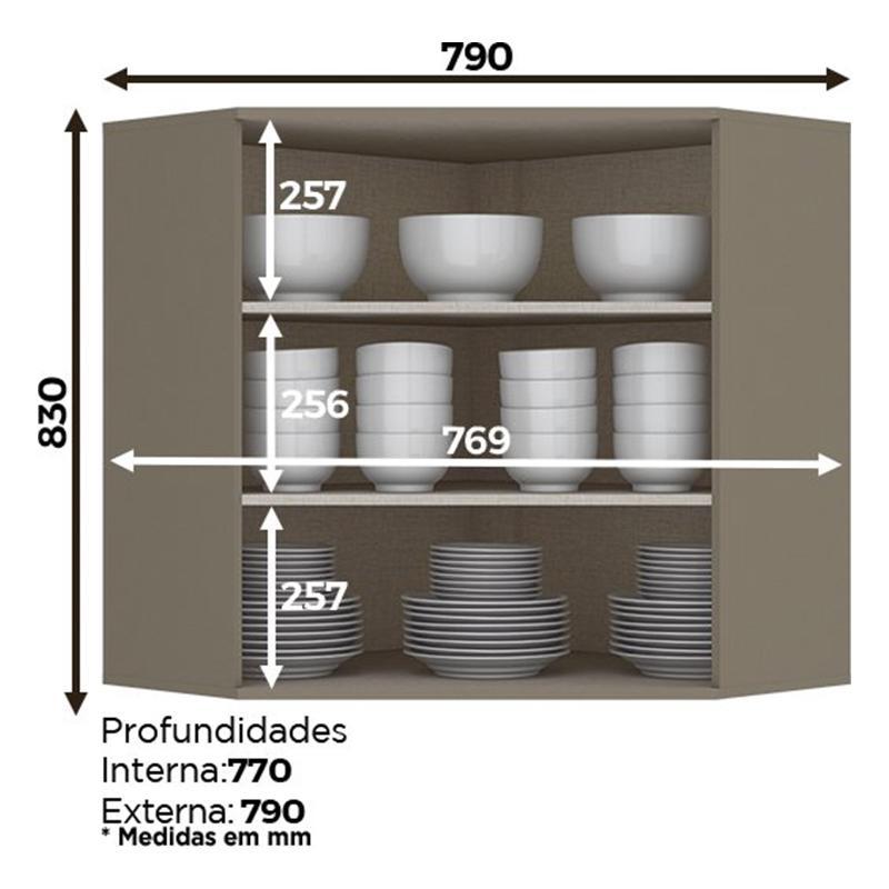 Armário Aéreo Canto Oblíquo 83cm Connect Duna/Cristal - Móveis Henn