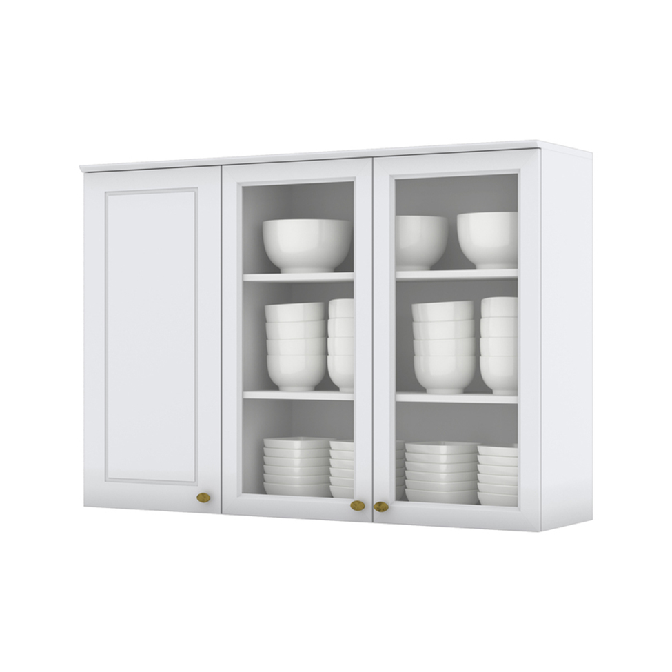 Armário Aéreo Nova York com Vidro 3 Portas Branco