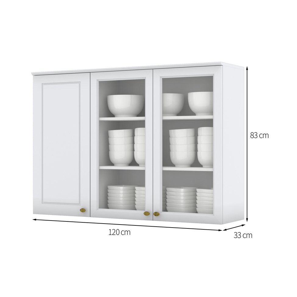 Armário Aéreo Nova York com Vidro 3 Portas Branco