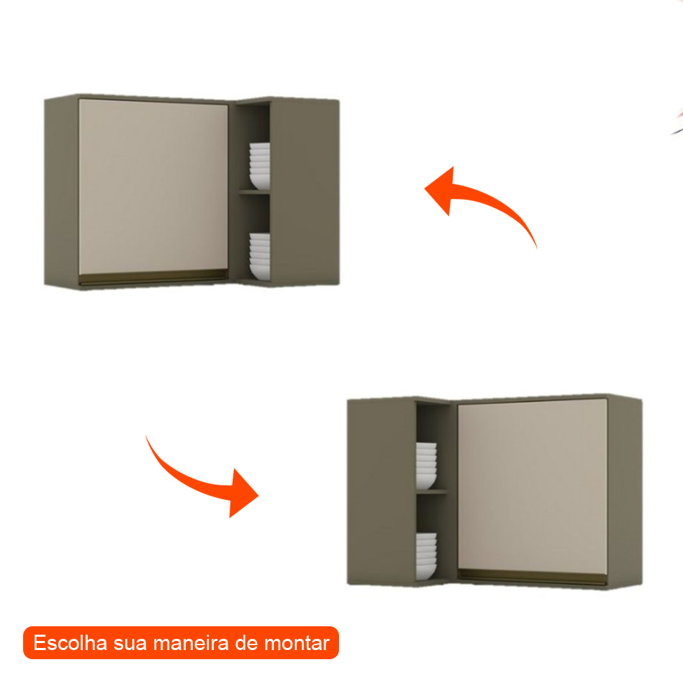 Armário Aéreo de Canto Évelin 1 Porta Duna e Cristal