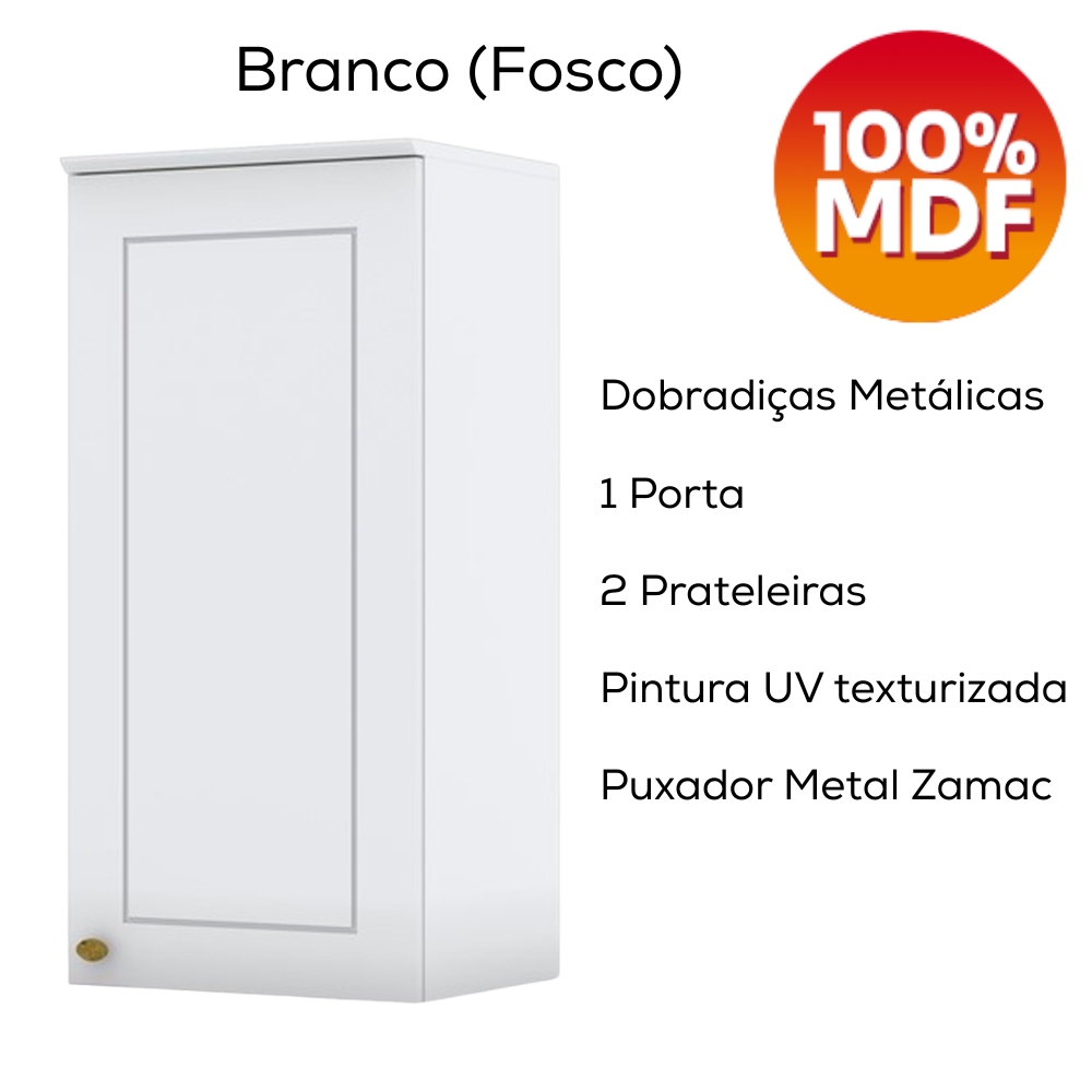 Armario Aereo 1 Porta MDF 40 cm Americana C364 Branco Henn