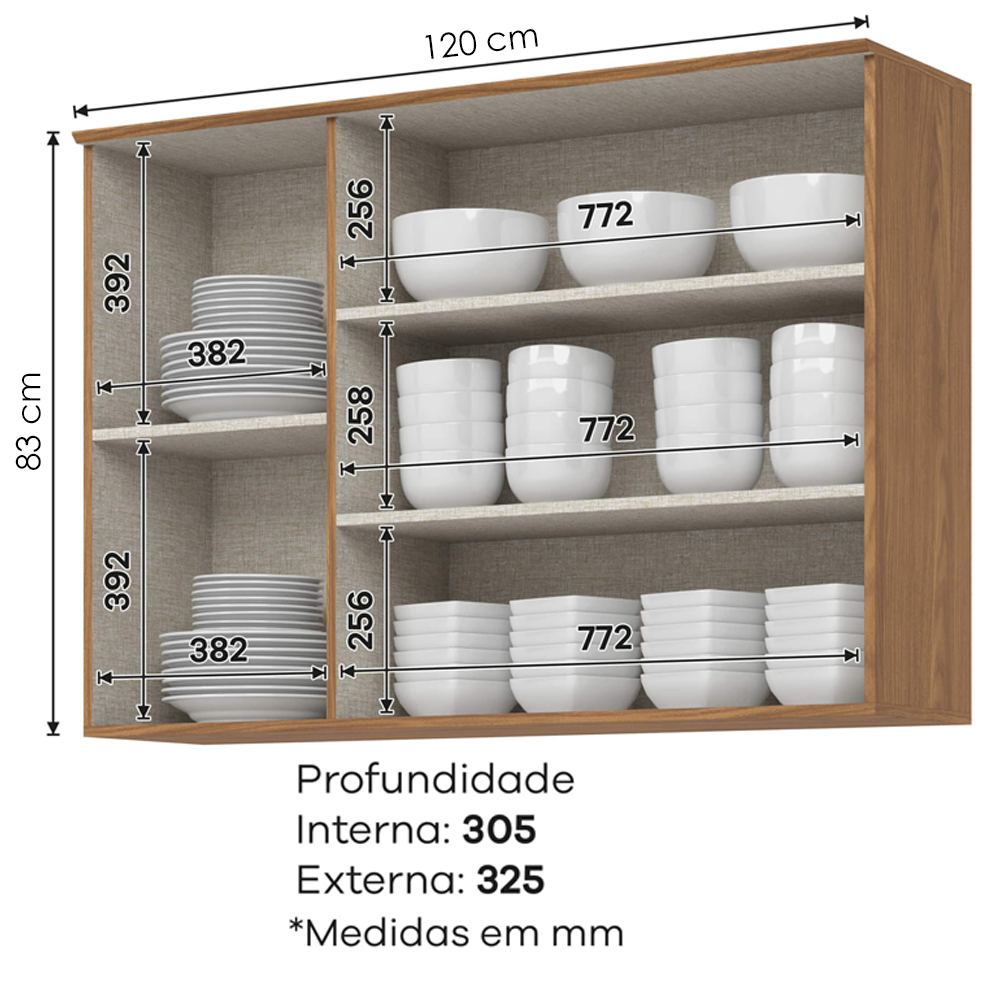 Armario Aereo 2 Portas 120 cm MDP Requinte C631 Nature Henn