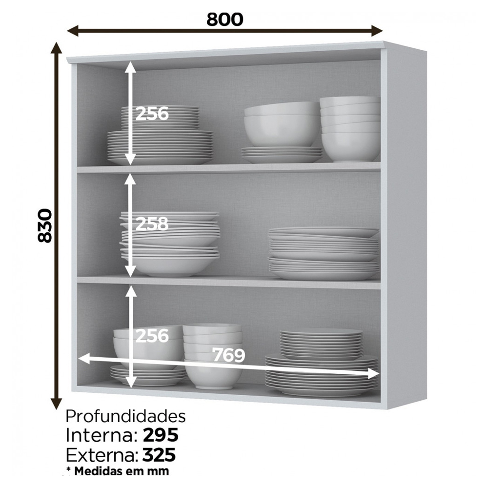 Armario Aereo 2 Portas MDF 80 cm Americana C356 Branco Henn