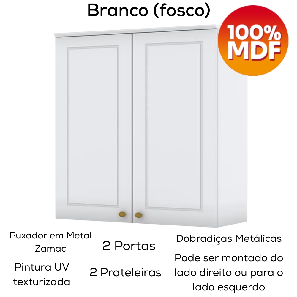 Armario Aereo 2 Portas MDF 80 cm Americana C356 Branco Henn