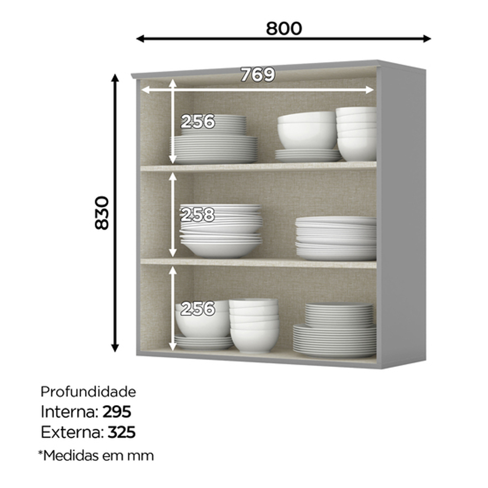 Armario Aereo 2 Portas MDF 80 cm Americana C356 Cinza Henn