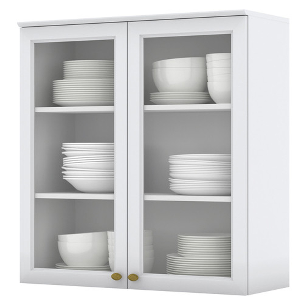 Armario Aereo 2 Portas Vidro MDF 80 cm Americana C366 Branco Henn