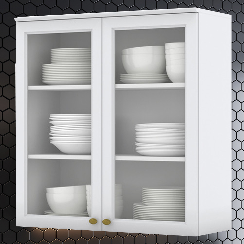 Armario Aereo 2 Portas Vidro MDF 80 cm Americana C366 Branco Henn