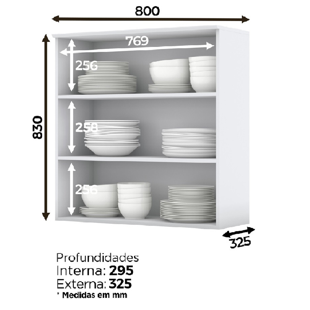 Armario Aereo 2 Portas Vidro MDF 80 cm Americana C366 Branco Henn