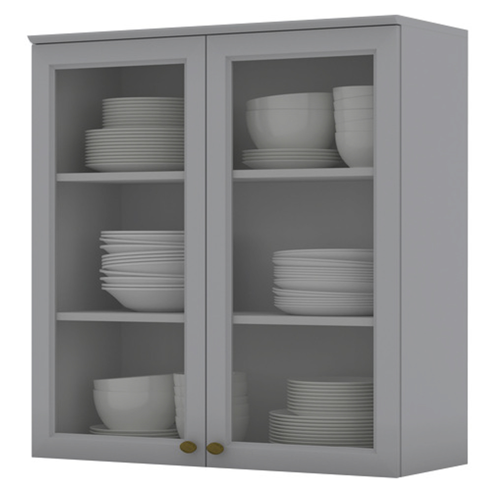 Armario Aereo 2 Portas Vidro MDF 80 cm Americana C366 Cinza Henn