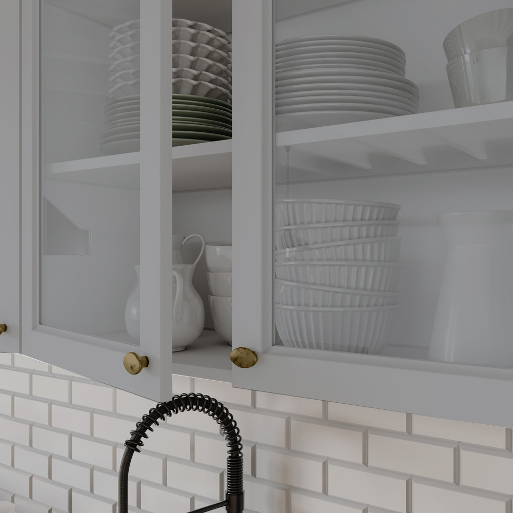 Armario Aereo 2 Portas Vidro MDF 80 cm Americana C366 Cinza Henn