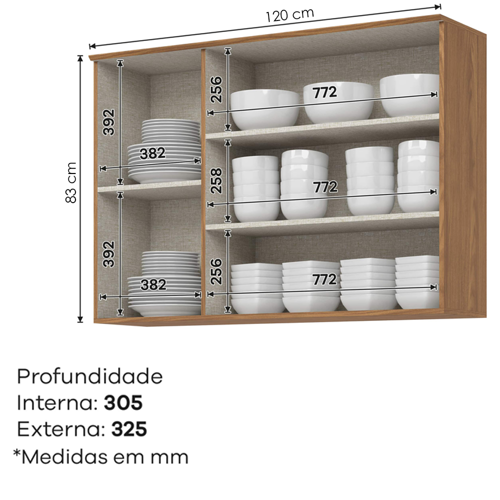 Armario Aereo 3 Portas 120 cm MDP Requinte C636 Nature Henn