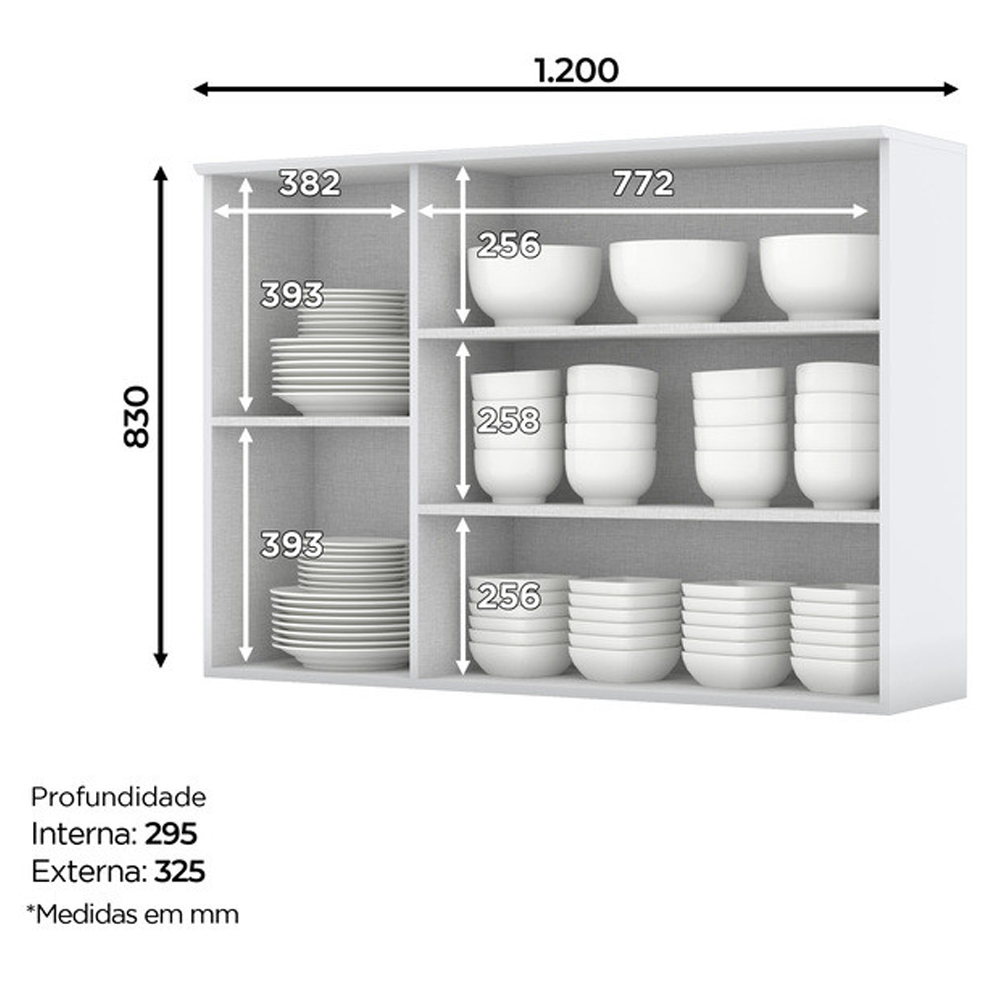 Armario Aereo 3 Portas MDF 120 cm Americana C352 Branco Henn