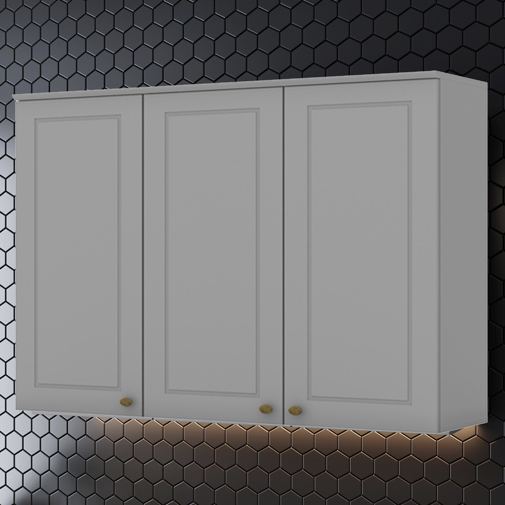 Armario Aereo 3 Portas MDF 120 cm Americana C352 Cinza Henn