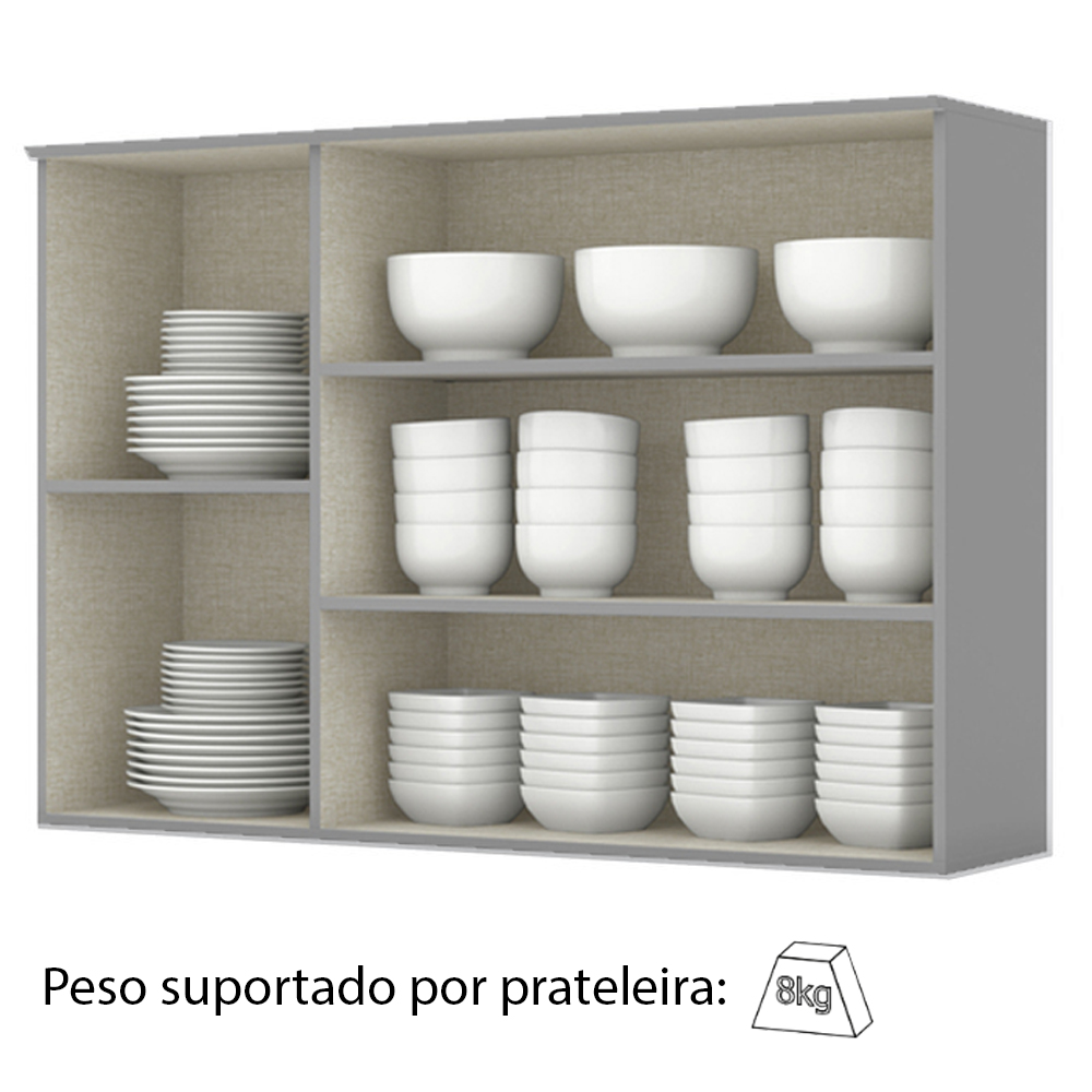 Armario Aereo 3 Portas MDF 120 cm Americana C352 Cinza Henn