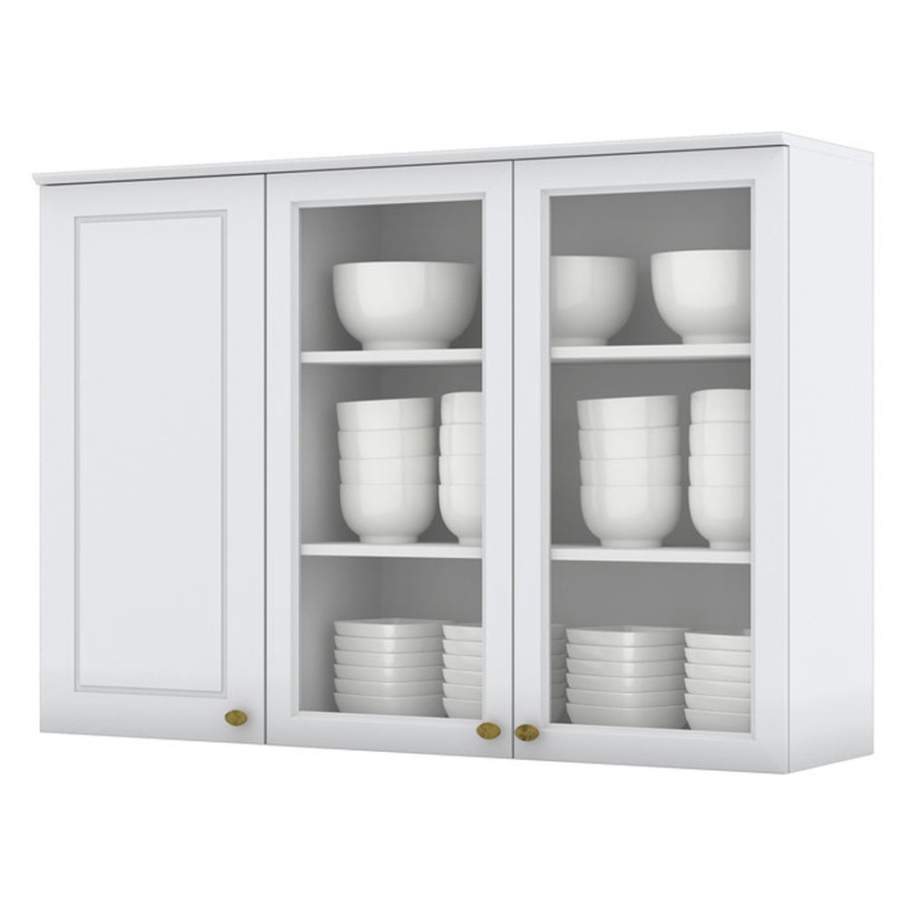 Armario Aereo 3 Portas Vidro MDF 120 cm Americana C363 Branco Henn