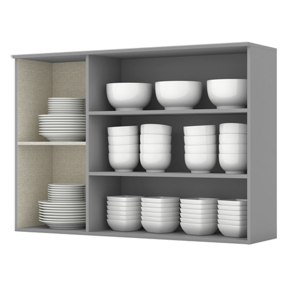 Armario Aereo 3 Portas Vidro MDF 120 cm Americana C363 Cinza Henn