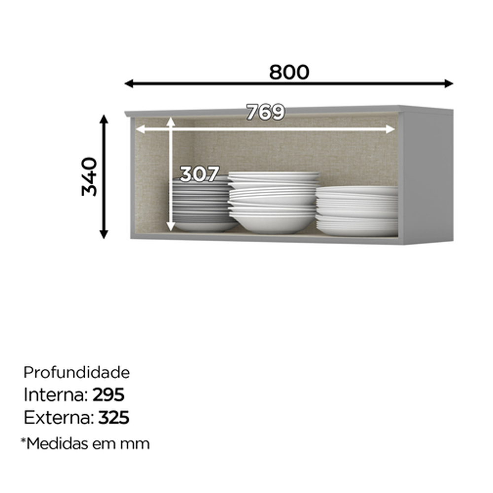 Armario Aereo Basculante MDF 80 cm Americana C354 Cinza Henn