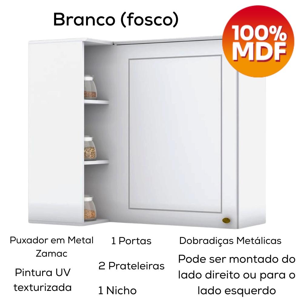 Armario Aereo Canto Reto 1P MDF 94x54 cm Americana C359 Branco Henn