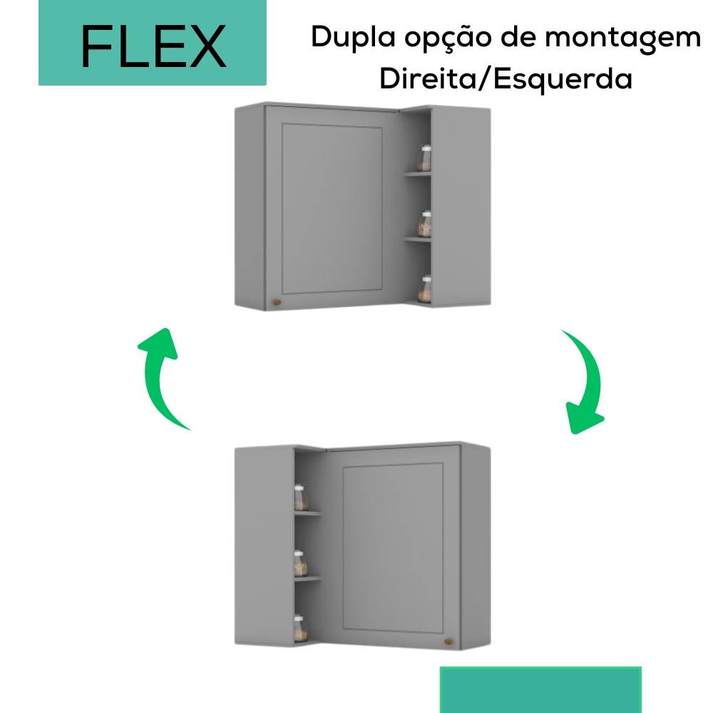 Armario Aereo Canto Reto 1P MDF 94x54 cm Americana C359 Cinza Henn