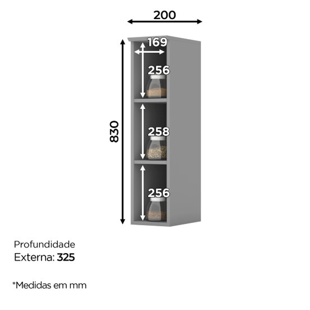 Armario Aereo Com Nicho MDF 20 cm Americana C360 Cinza Henn