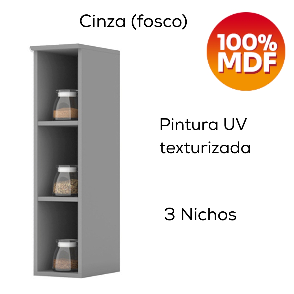 Armario Aereo Com Nicho MDF 20 cm Americana C360 Cinza Henn