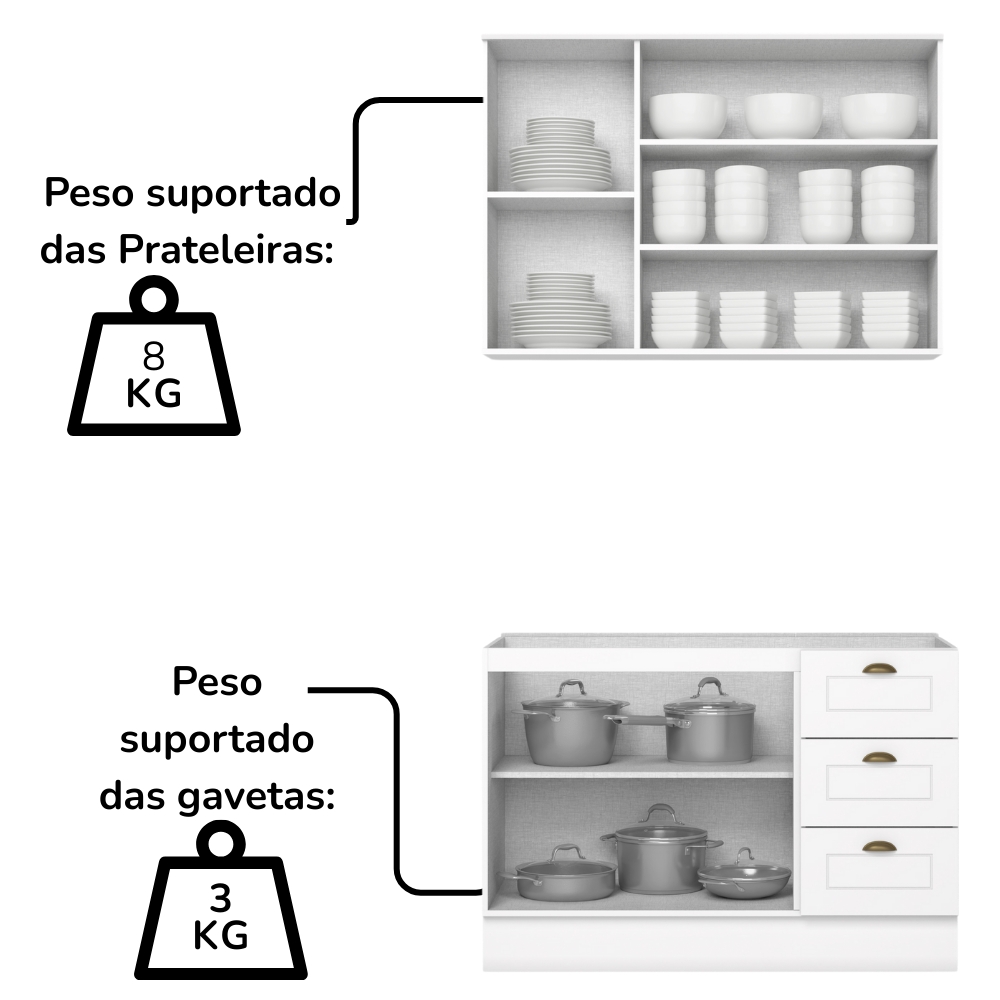Armario Aereo E Balcao 120 cm CE169 Americana Branco Calcare Henn