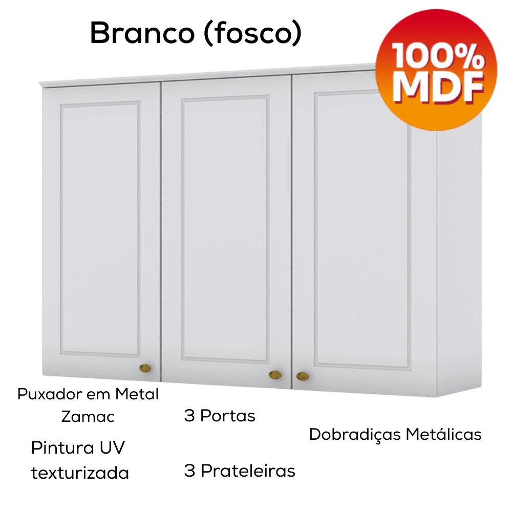 Armario Aereo E Balcao 120 cm CE169 Americana Branco Calcare Henn