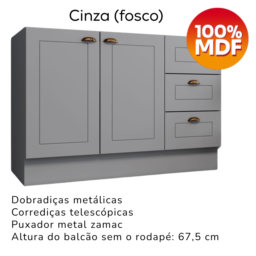 Armario Aereo E Balcao 120 cm CE169 Americana Cinza Calcare Henn