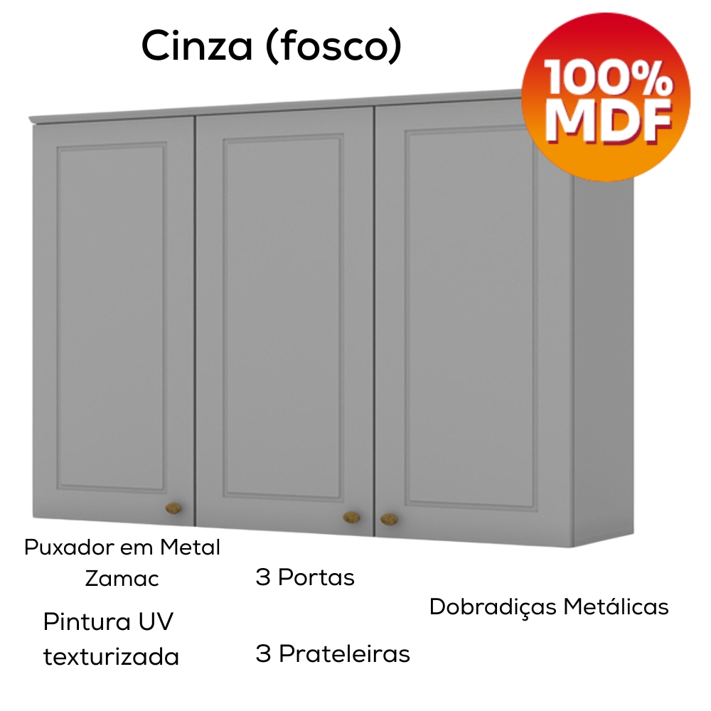 Armario Aereo E Balcao 120 cm CE169 Americana Cinza Calcare Henn