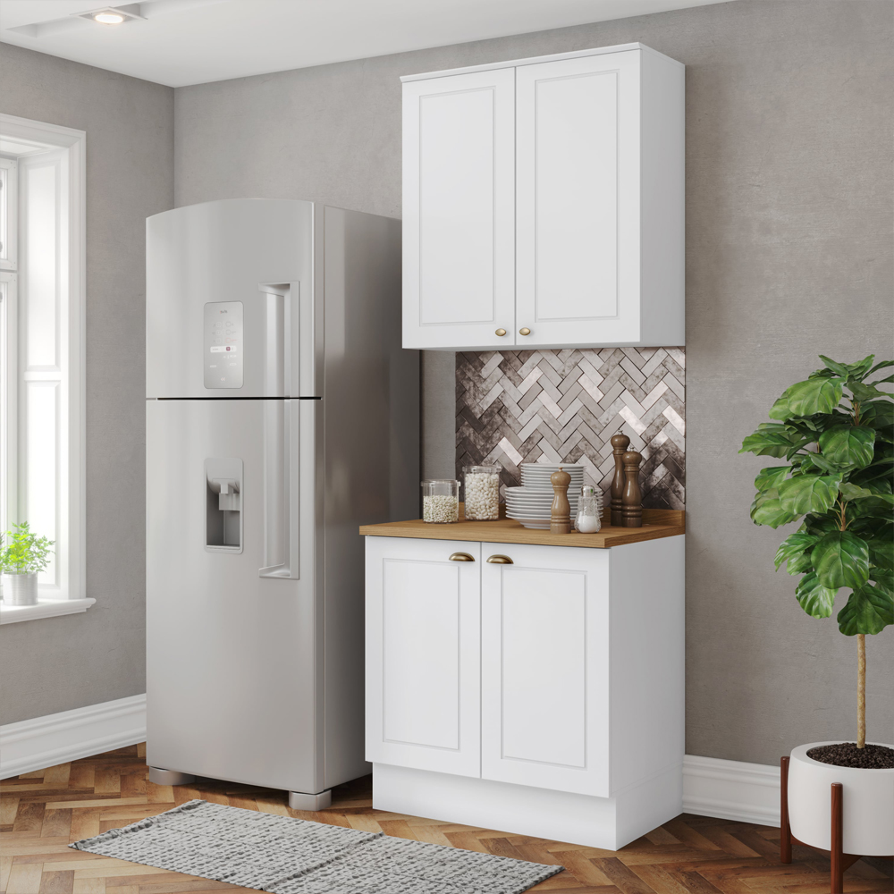 Armario Aereo E Balcao 80cm Americana Branco Nature Henn
