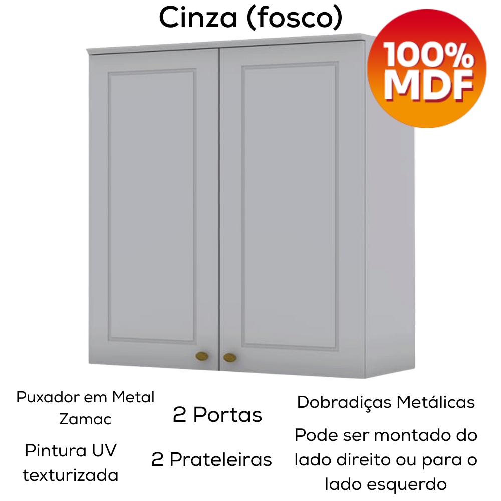 Armario Aereo E Balcao 80cm Americana Cinza Nature Henn