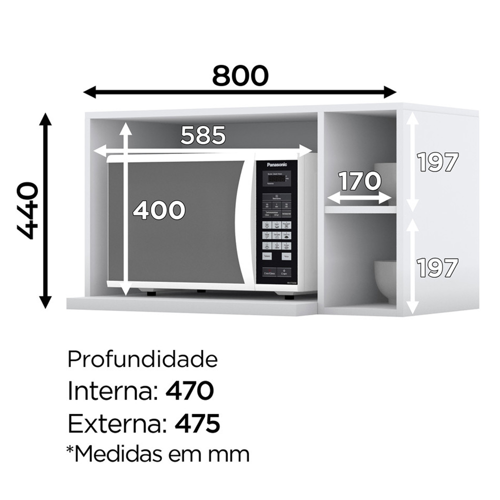 Armario Aereo Para Microondas MDF 80 cm Americana C557 Branco Henn