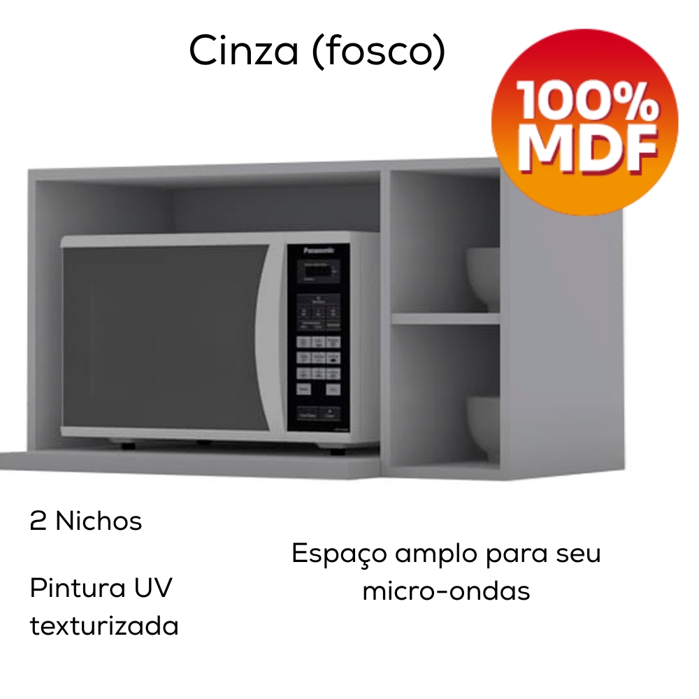 Armario Aereo Para Microondas MDF 80 cm Americana C557 Cinza Henn