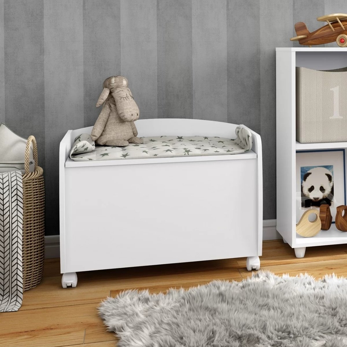 Baú para Brinquedos Multiuso com Rodinhas - Aquarela Branco