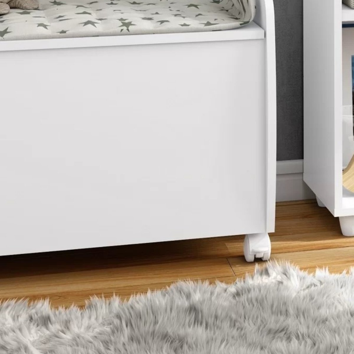 Baú para Brinquedos Multiuso com Rodinhas - Aquarela Branco