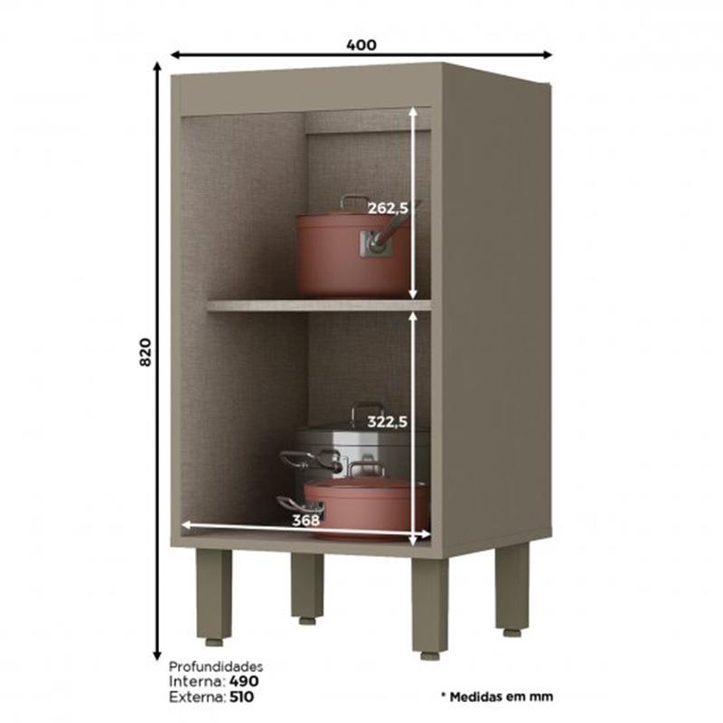 Balcão 1 Porta 40cm Duna/Cristal com Tampo Connect - Móveis Henn