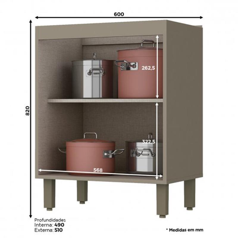 Balcão 2 Portas 60cm sem Tampo Connect Duna/Cristal - Móveis Henn