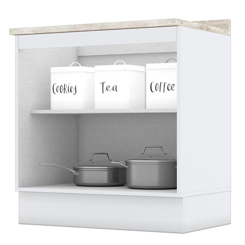 Balcão 2 Portas 80cm Americana Branco com Tampo Calcare - Móveis Henn