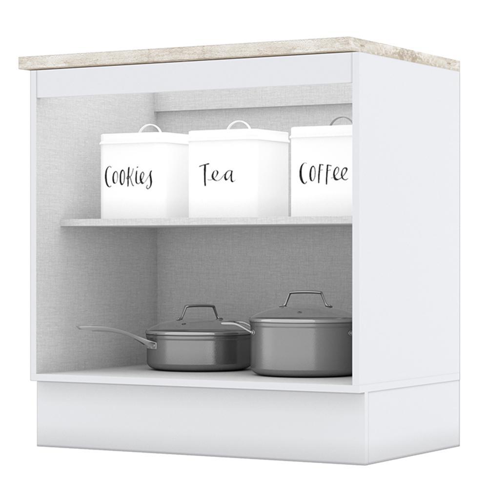 Balcão 2 Portas 80cm Americana Branco com Tampo Cooktop Calcare - Móveis Henn