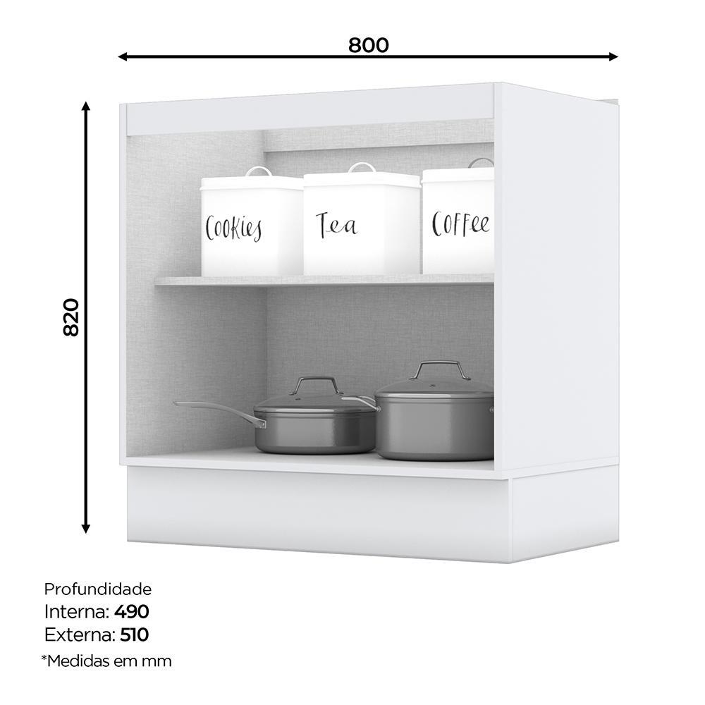 Balcão 2 Portas 80cm Americana Branco com Tampo Cooktop Nature - Móveis Henn