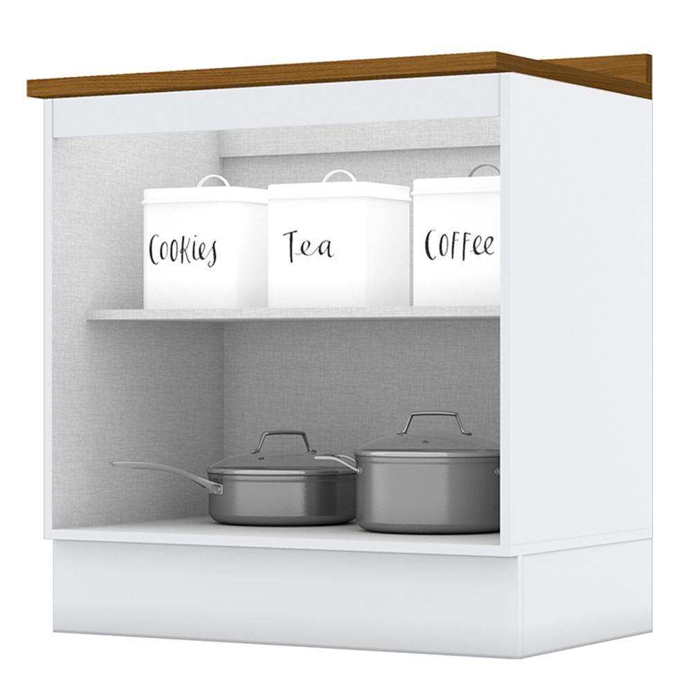 Balcão 2 Portas 80cm Americana Branco com Tampo Nature - Móveis Henn