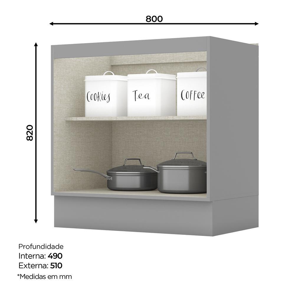 Balcão 2 Portas 80cm Americana Cinza com Tampo Nature - Móveis Henn