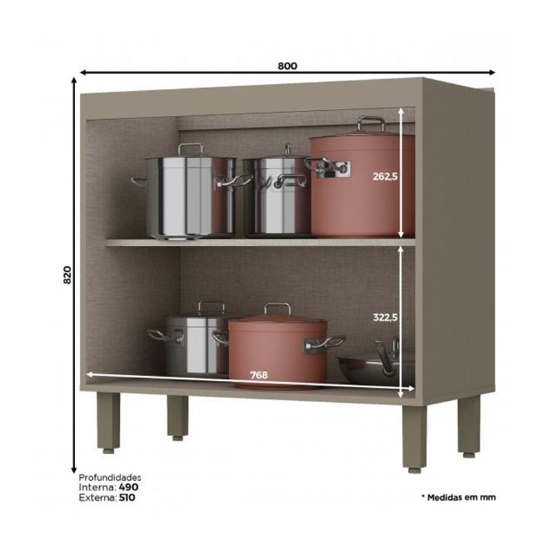 Balcão 2 Portas 80cm Duna/Cristal com Tampo Connect - Móveis Henn