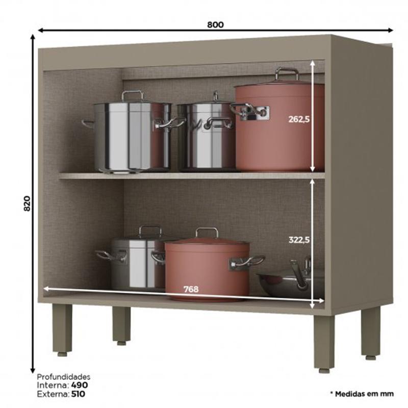 Balcão 2 Portas 80cm sem Tampo Connect Duna/Cristal - Móveis Henn