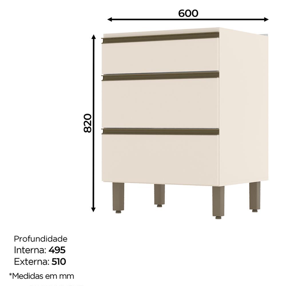 Balcão 3 Gavetas 60cm Off White/Duna com Tampo Connect - Móveis Henn