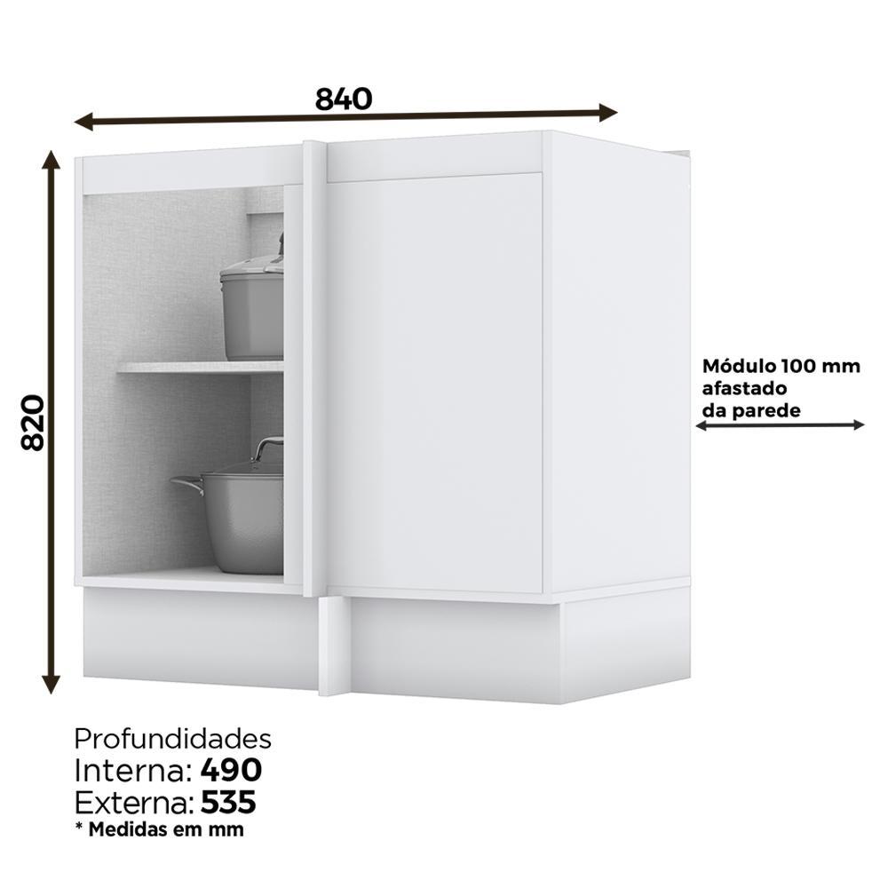 Balcão Canto Reto 1 Porta Americana Branco com Tampo Calcare - Móveis Henn