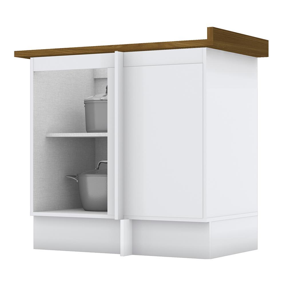 Balcão Canto Reto 1 Porta Americana Branco com Tampo Nature - Móveis Henn