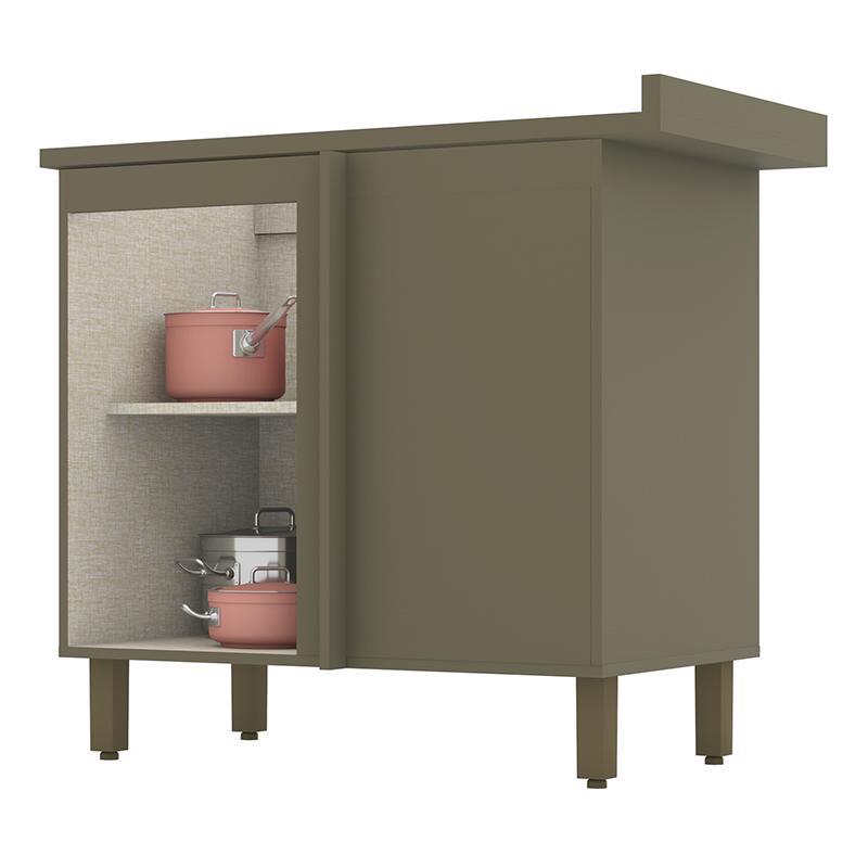 Balcão Canto Reto 1 Porta com Tampo Connect Duna/Cristal - Móveis Henn