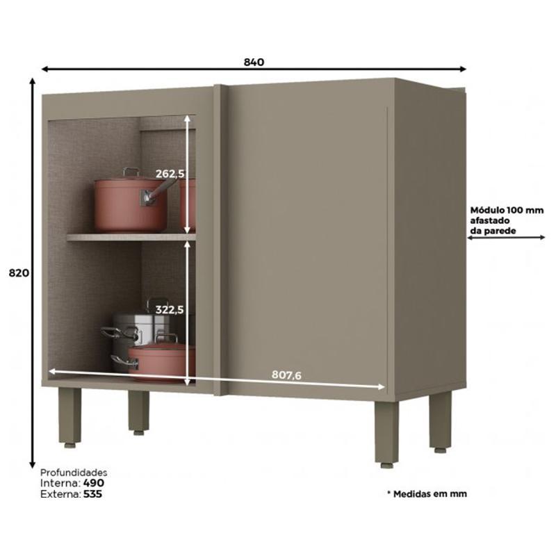 Balcão Canto Reto 1 Porta com Tampo Connect Duna/Cristal - Móveis Henn