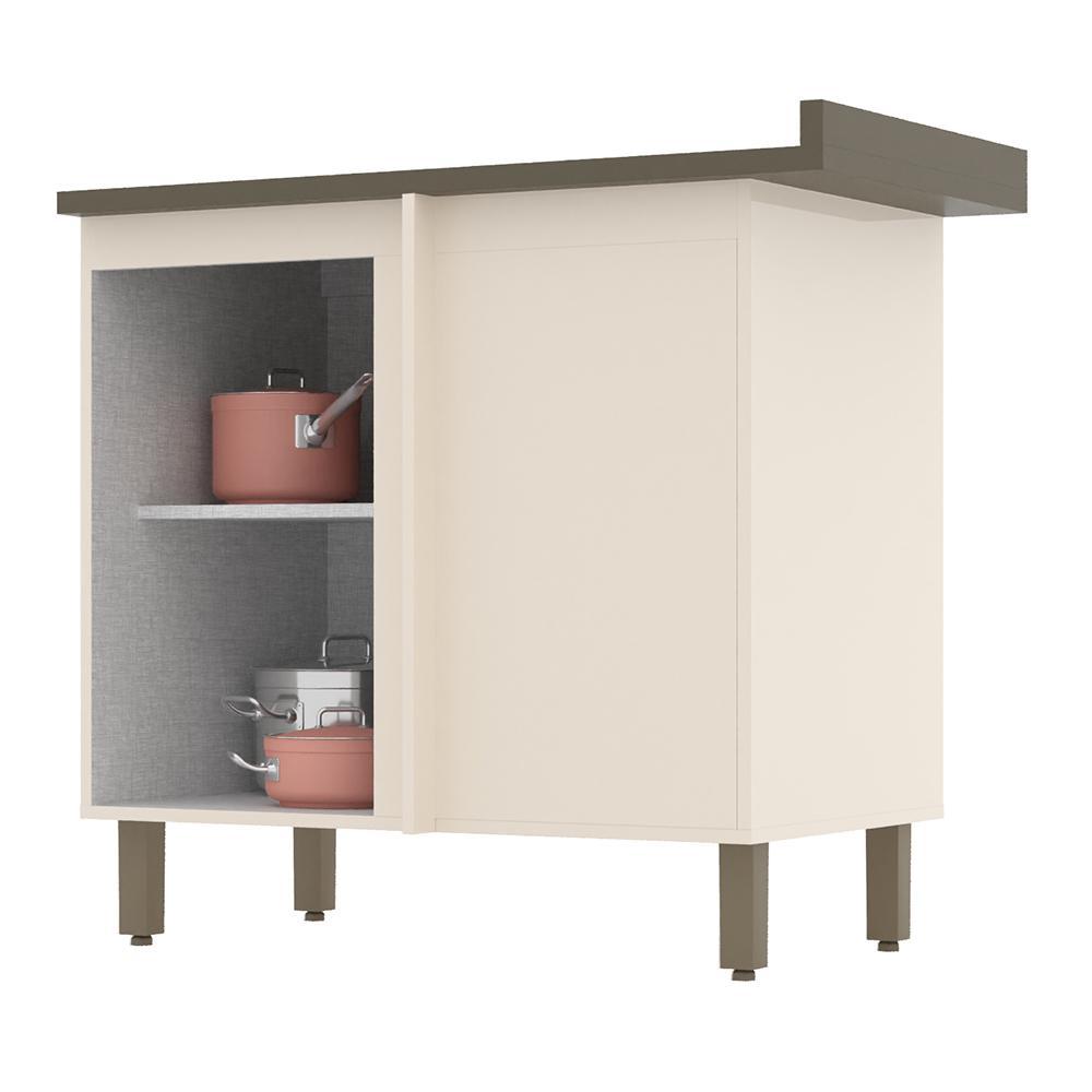 Balcão Canto Reto 1 Porta com Tampo Connect Off White/Duna - Móveis Henn